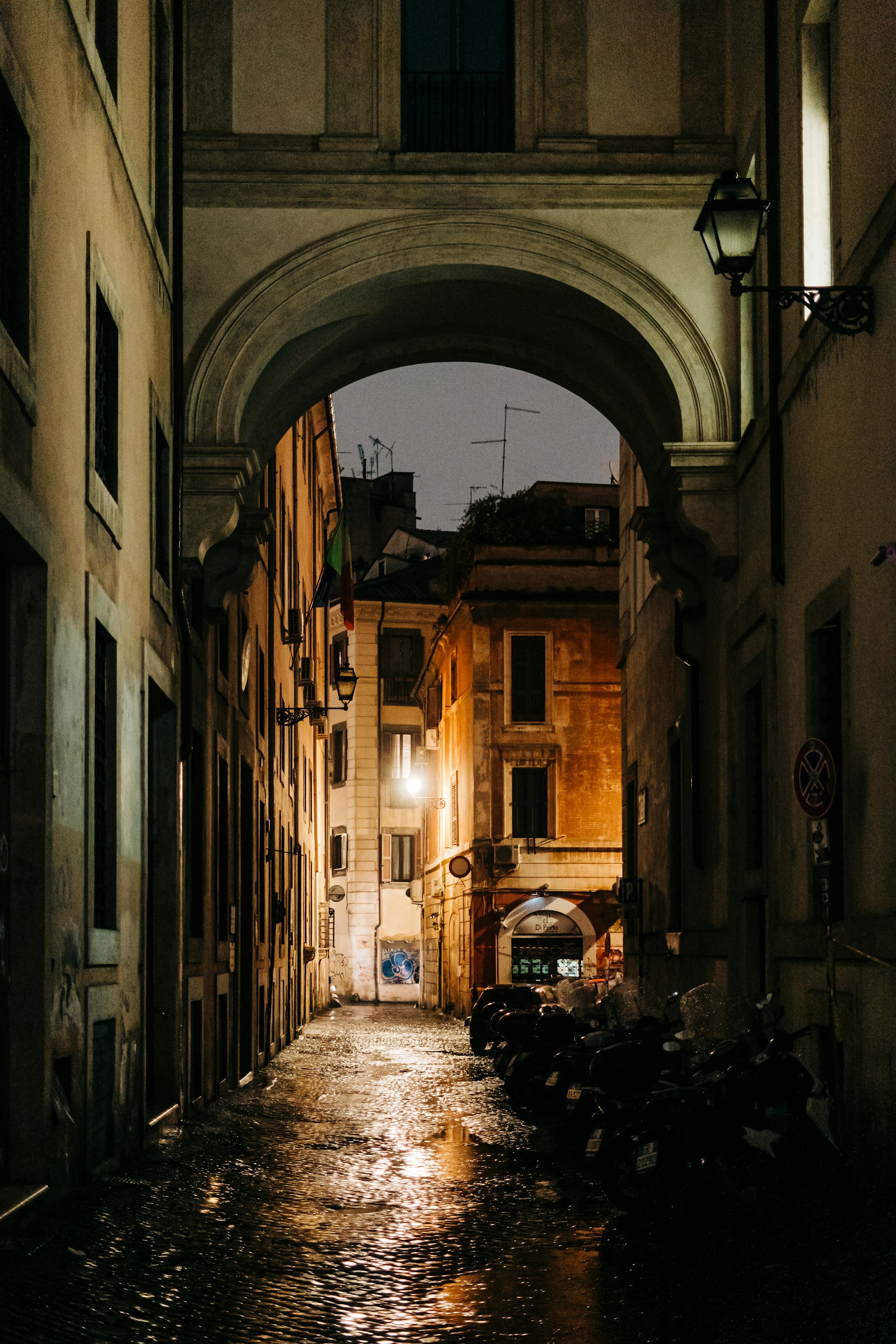 Detailed ornate architectural facade in a quieter Roman district